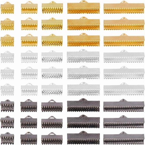 150Pcs 15 Styles Iron Ribbon Crimp Ends Mixed Color 7~8x8~25mm Hole: 1.6~6mm 10pcs/style