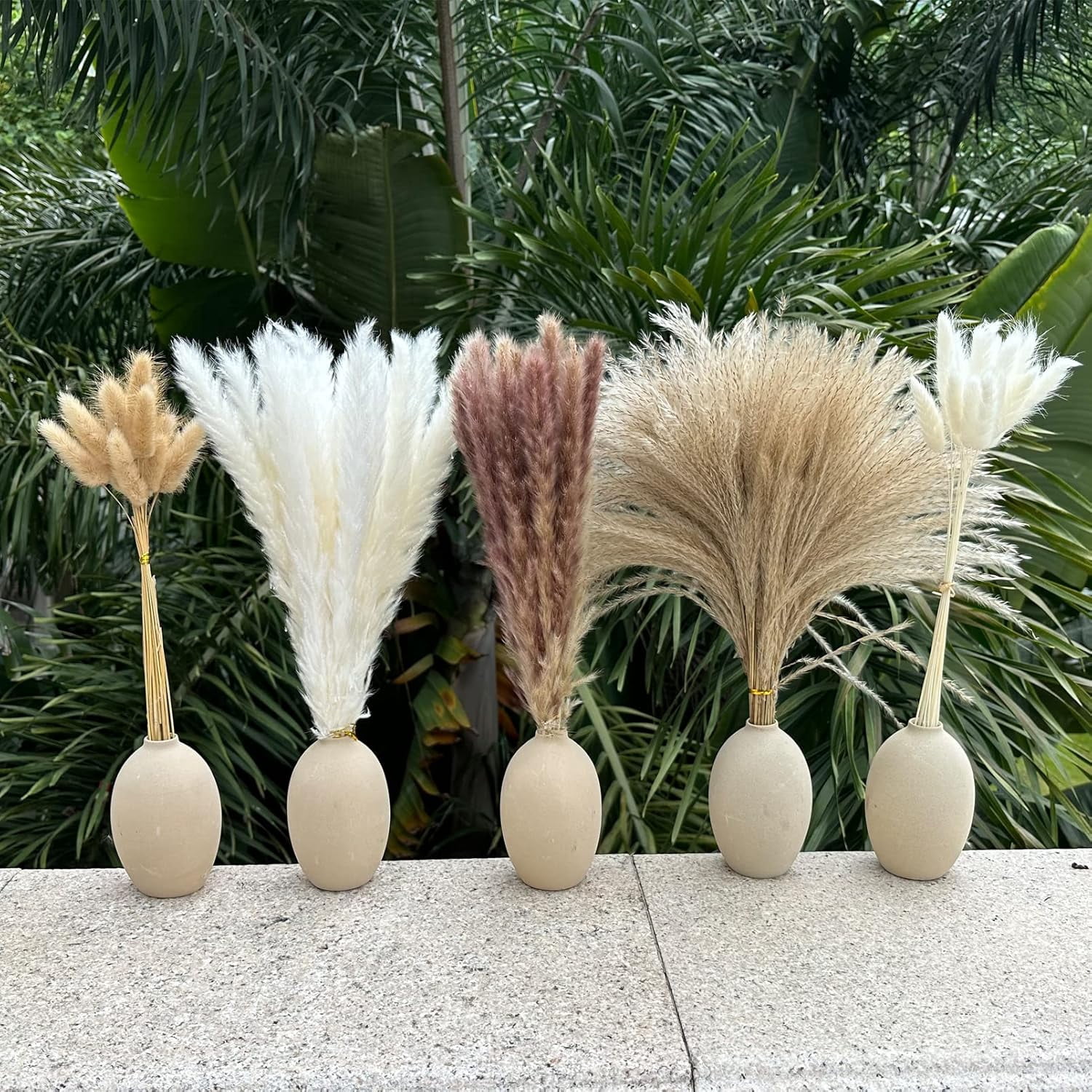 150Pcs 17-inch Natural Dried Pampas Grass Boho Home Decor - Includes Bunny Tails, White Pampas & Brown Pampas, Boho Decor for Farmhouse, Wedding, Wall, Bathroom, Office & Kitchen