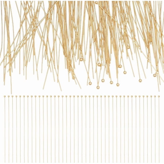 150Pcs 18K Gold Plated Ball Head Pins 2.8Inch 304 Stainless Steel Straight Head Pins Findings Jewelry Making Pin Metal End Headpins