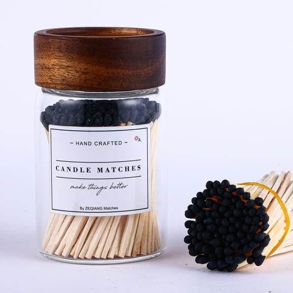 150Pcs 3'' Black Matches in a Jar with Striker, Glass Match Holder with Striker, Glass Match Bottle with Candles Matches for Fireplace BBQ Grill, 150Pcs Long Wood Safety Matches for Candles