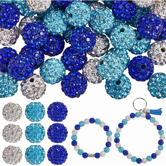 150Pcs 3 Colors 10mm Round Rhinestone Beads Pave Disco Ball Bead Small Round Charms Diamond Stone Chunky Bubblegum Pen Beads for Jewelry Making DIY Necklace Bracelet Earring Craft Multi-color DIY