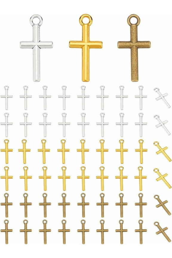 150Pcs 3 Colors Cross Crucifix Charm Pendants Alloy Cross Bead Charms Metal Charm Cross Charms Jewelry Charms Pendants for DIY Necklace Bracelet Jewelry Making Crafting Accessory