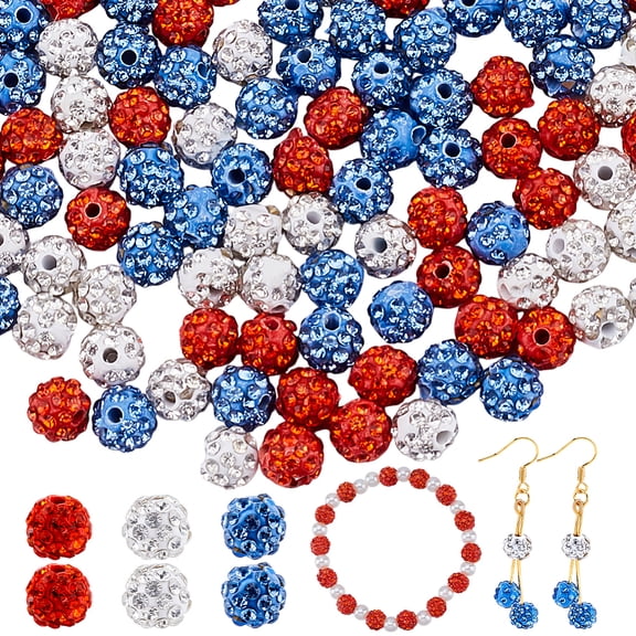 150Pcs 3 Colors Rhinestone Pave Disco Ball Beads Polymer Clay Rhinestone Beads Round Mixed Color 7.5~8mm Hole: 1.8mm 50pcs/color for DIY