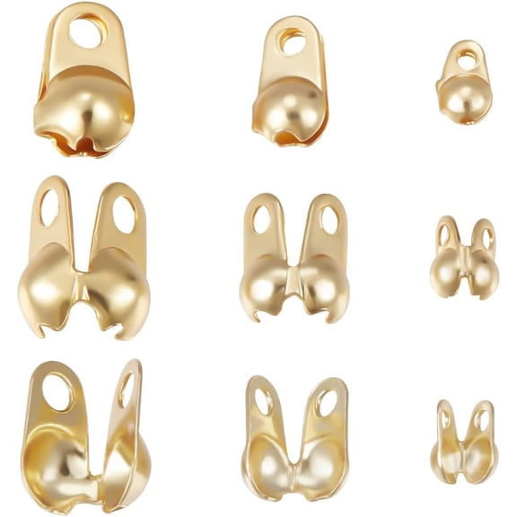 150Pcs 3 Size Brass Bead Tips Calotte Ends Clamshell Knot Cover Real 18K Gold Plated 4~7.5x2.5~4.5x1.5~3.5mm Hole: 0.8mm and 0.7~1.6mm