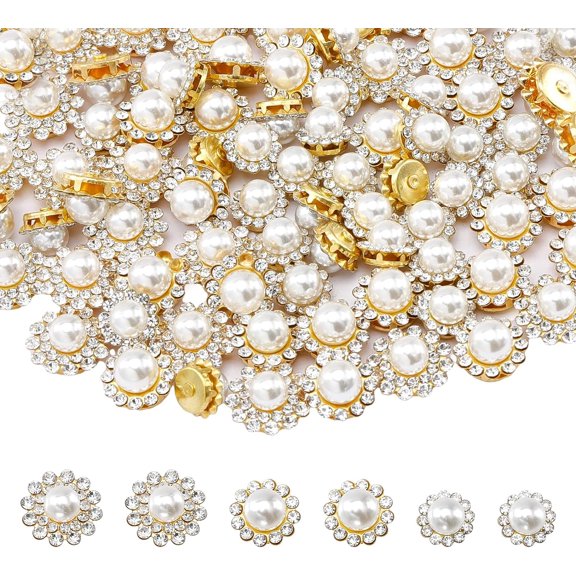 150Pcs 3 Style Flower Sew on Rhinestone Plastic Rhinestones with Imitation Pearl Golden Iron Settings Golden 9~13x7.5~8.5mm for DIY