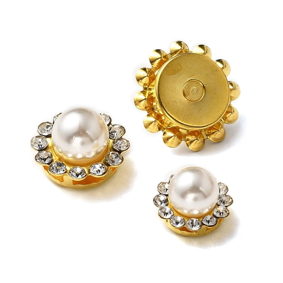 150Pcs 3 Style Flower Sew on Rhinestone Plastic Rhinestones with Imitation Pearl Golden Iron Settings Golden 9~13x7.5~8.5mm