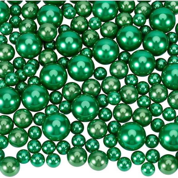 150Pcs 3 Styles Bulk Vase Beads Green Imitation Pearl Beads St. Patrick's Day Spring Plastic Holiday Imitation Pearls No Hole Mixed Size Makeup Vase Fillers for Table Scatter Party Home Decor