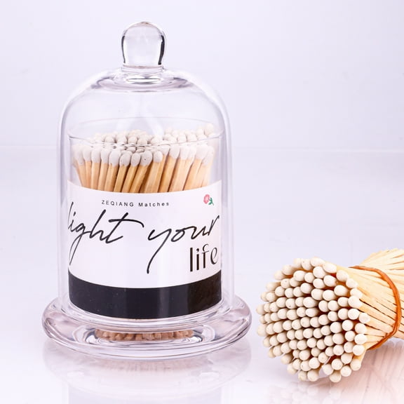 150Pcs 3'' White Matches in a Jar with Striker, Glass Match Holder with Striker, Glass Match Cloche with Striker, Match Bottle with Candles Matches for Fireplace, 150Pcs Long Wooden Safety Matches