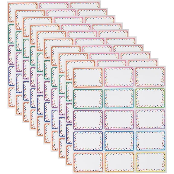 150Pcs 3 x 2 Inch Rainbow Name Tags Stickers Self Adhesive Name Stickers PVC Rectangle Colorful Dot Border Frame Sticky Labels Sheets for Party Family Home Conferences School Office Gifts