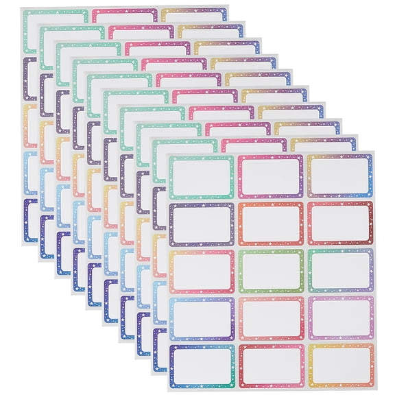 150Pcs 3 x 2 Inch Star Name Tag Stickers Name Labels Sheets Rectangle Colorful PVC Rainbow Border Frame Self Adhesive Sticky Tags StickersDIY