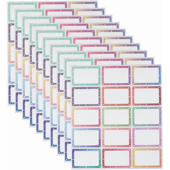 150Pcs 3 x 2 Inch Star Name Tag Stickers Name Labels Sheets Rectangle Colorful PVC Rainbow Border Frame Self Adhesive Sticky Tags Stickers