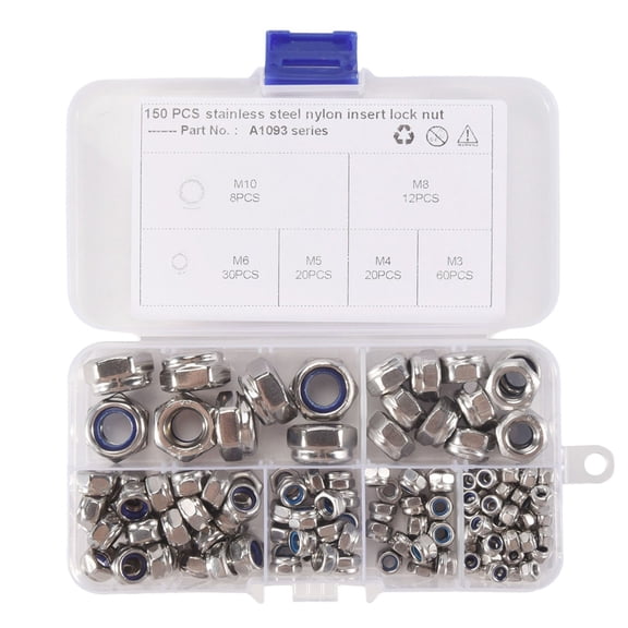 150Pcs 304 Stainless Steel Lock Nut Assortment Kit For Hardware Accessories Nylon Inse y2824