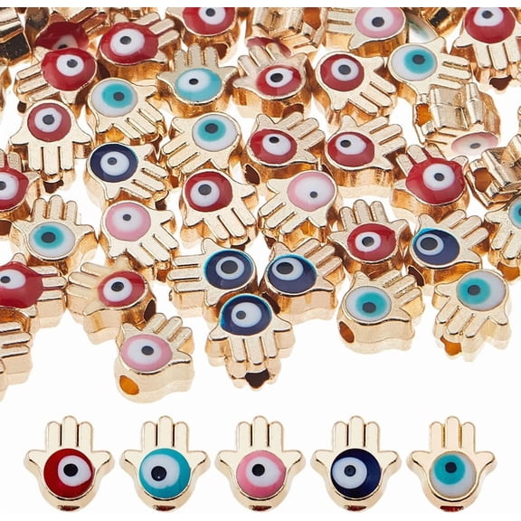 150Pcs 5 Colors Hamsa Hand Beads Alloy Beads Colorful Fatima Hand Loose Beads Metal Spacer Beads