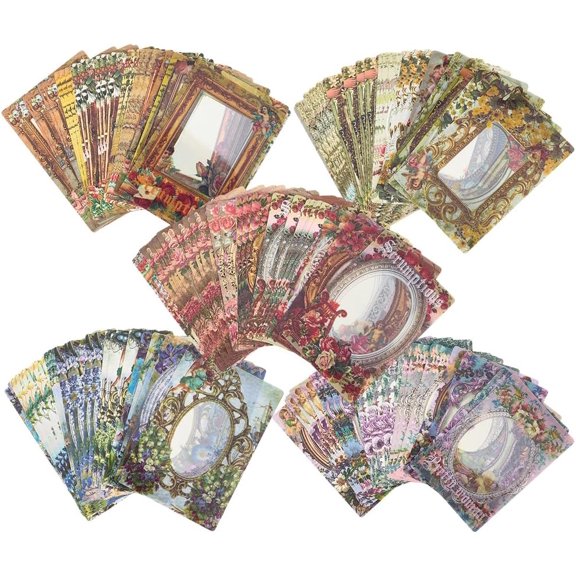 150Pcs 5 Sets Vintage Paper Frame Border Photo Picture Mirror Scrapbook Embellishments Window Cutouts Flower Lace Diary Decorative for Card Making DIY Junk Journal Crafts Album Supplies