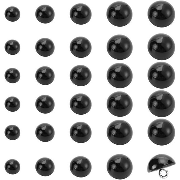 150Pcs 5 Style Resin Imitation Pearl Shank Buttons 1-Hole with Iron Findings Half Round Black 9x9mm Hole: 2mm