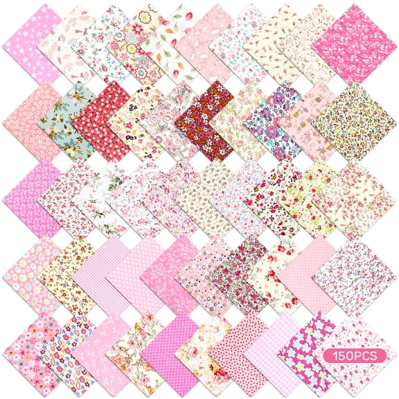 150Pcs 5" x 5" Cotton Fabric Bundle Squares, Squares Sheets Patchwork, Precut Quilt Squares,DIY Sewing Quarters Bundle, Quilting Fabric Bundles