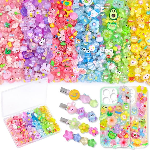 150Pcs 6 Mixed Colors Slime Charms Assorted Cute Jelly Embellishments, Random Bulk Flatback Resin Ornament Bear Star Kawaii Slime Accessories for Phone Junk Case, Scrapbooking Crafting & DIY Decor