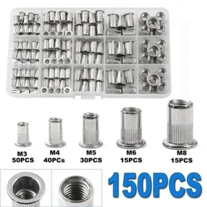 150Pcs Aluminum Rivet Nut Kit Metric Rivnuts Nutsert Assorted M3 M4 M5 M6 M8 Set