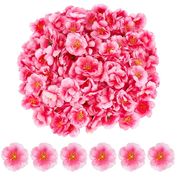 150Pcs Artificial Cherry Blossoms Heads 2"/5cm Small Peach Flowers Flower Head Petals for Bridal Hair Clips Headbands Dress DIY Accessories Pink