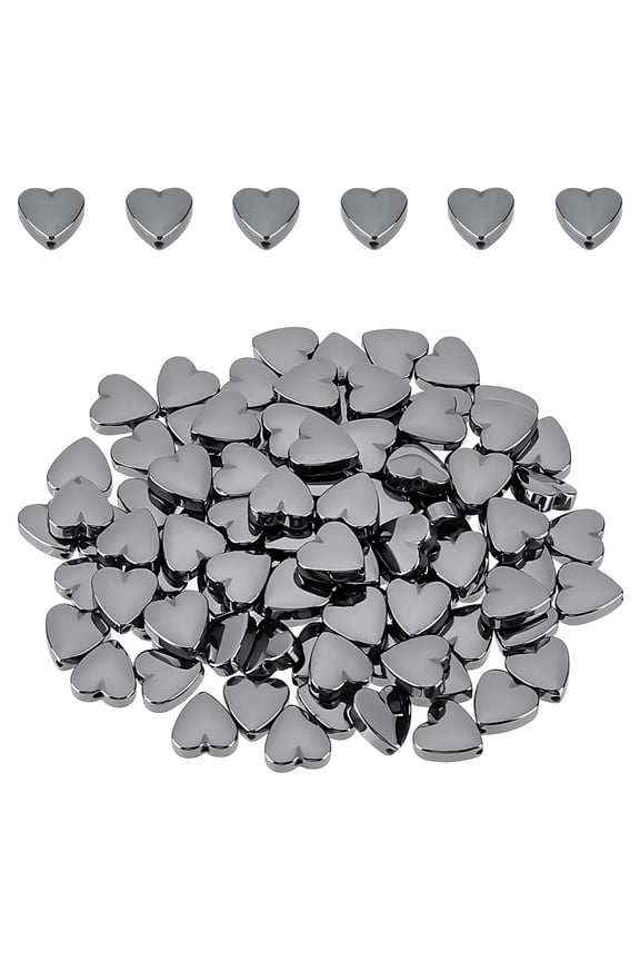 150Pcs Black Heart Beads Black Hematite Loose Gemstone Beads 8mm Heart Spacer Stone Beads Small Hole Beads for Jewelry Making DIY Bracelet Necklace