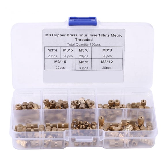 150Pcs Brass Thread Insert Nut M3 Brass Knurl Insert Nuts Assortment Kit with Box Knurled Nuts Threaded Insert Nut Fasteners