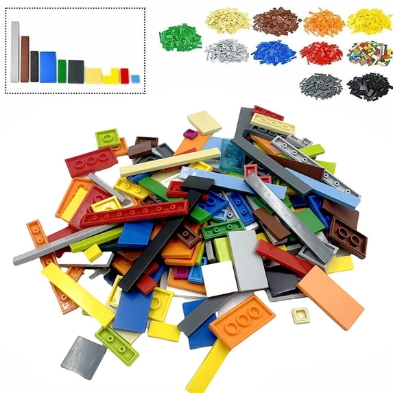 150Pcs Bulk Smooth Flat Plate Building Block 1x1 1x2 1x6 Dots Thin Tile Bricks For Kid Toy Mixed Particle Compatible Brand