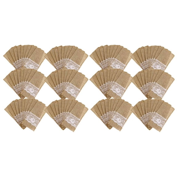 150Pcs Burlap Lace Cutlery Pouch Rustic Wedding Tableware Knife Fork Holder Bag Hessian Table Decoration