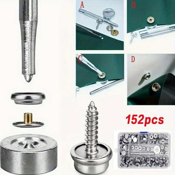 150Pcs Canvas Snap Kit with 2Pcs Setting Tool, Metal Screws Snaps Marine Grade 3/8" Socket Stainless Steel Boat Canvas Snaps for Boat Cover Furniture