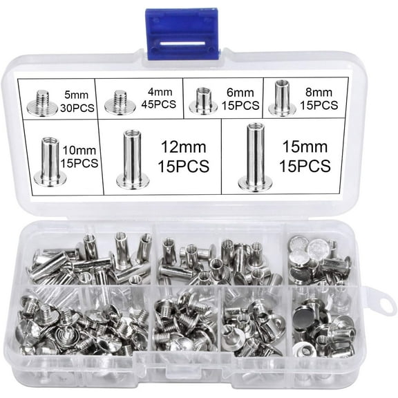 150Pcs Chicago Screws Nail Rivets Screw Flat Rivet Solid Screw Belt Rivets Nickel Plated Metal Rivets Binding Screws For Diy Leather Decoration Bookbinding |Junjun