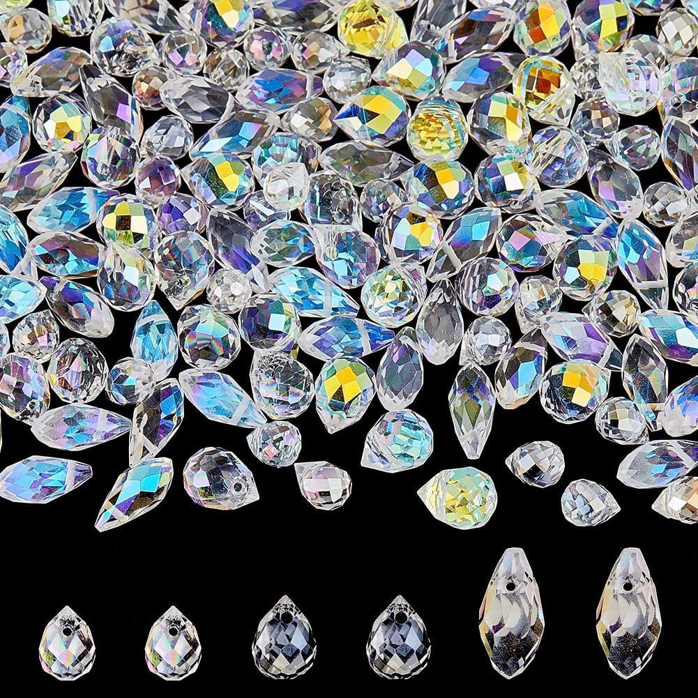 150Pcs Clear Teardrop Glass Beads 3 Style Top Drilled Drop Spacer Beads Water Drop Faceted Bead Smooth Seed Bead