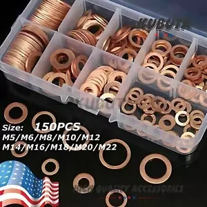 150Pcs Copper Crush Washer Gasket Set Flat Ring Seal Assortment Kit M5 - M22 Us