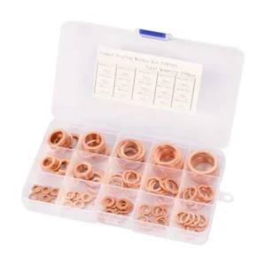 150Pcs Copper Crush Washer Gasket Set Flat Ring Seal Assortment Kit M5 M6 -M22