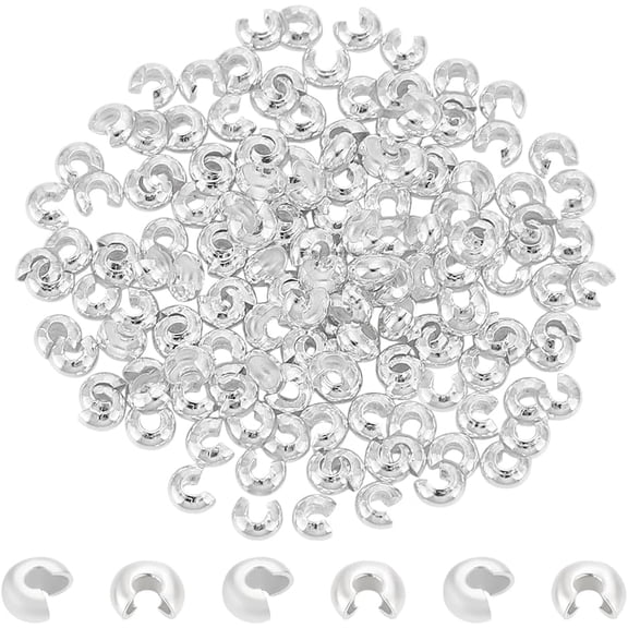 About 150Pcs Crimp Bead Knot Covers Half Round Open Crimp Beads Covers Sliver Open Crimp Beads 4mm in Diameter Metal Crimp Beads Necklace Beads for DIY Bracelets Jewelry Makings