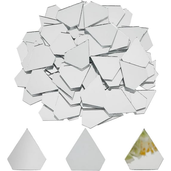 150Pcs Diamond Mosaic Pieces 1x0.9 inch Mirror Mosaic Tiles 1mm Thick Non-Stick Mini Glass Mirror Tiles DIY Mirror Diamond Mirrors with Iron Box for Crafts Art Wall Door Home Decorations
