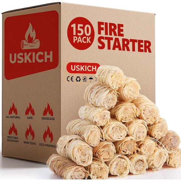 150Pcs Fire Starter,Fire Starters for Campfires,Fireplace, Pellet Stove & Wood, Fire Pit, Smoker, BBQ, Chimney, Pizza Oven - Fire Starters for Grill, Charcoal Starter, for Men