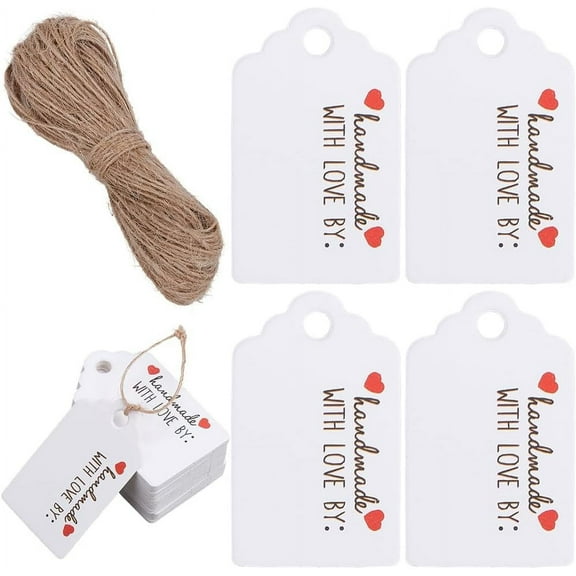 150Pcs Gift Wrapping Tags Writable Gift Tags Bulk 5 x 3cm White Handmade Love with 20M Jute Cord Heart Card Presnet Labels Present Party Favors Wedding Christmas Holiday Decor White 1set