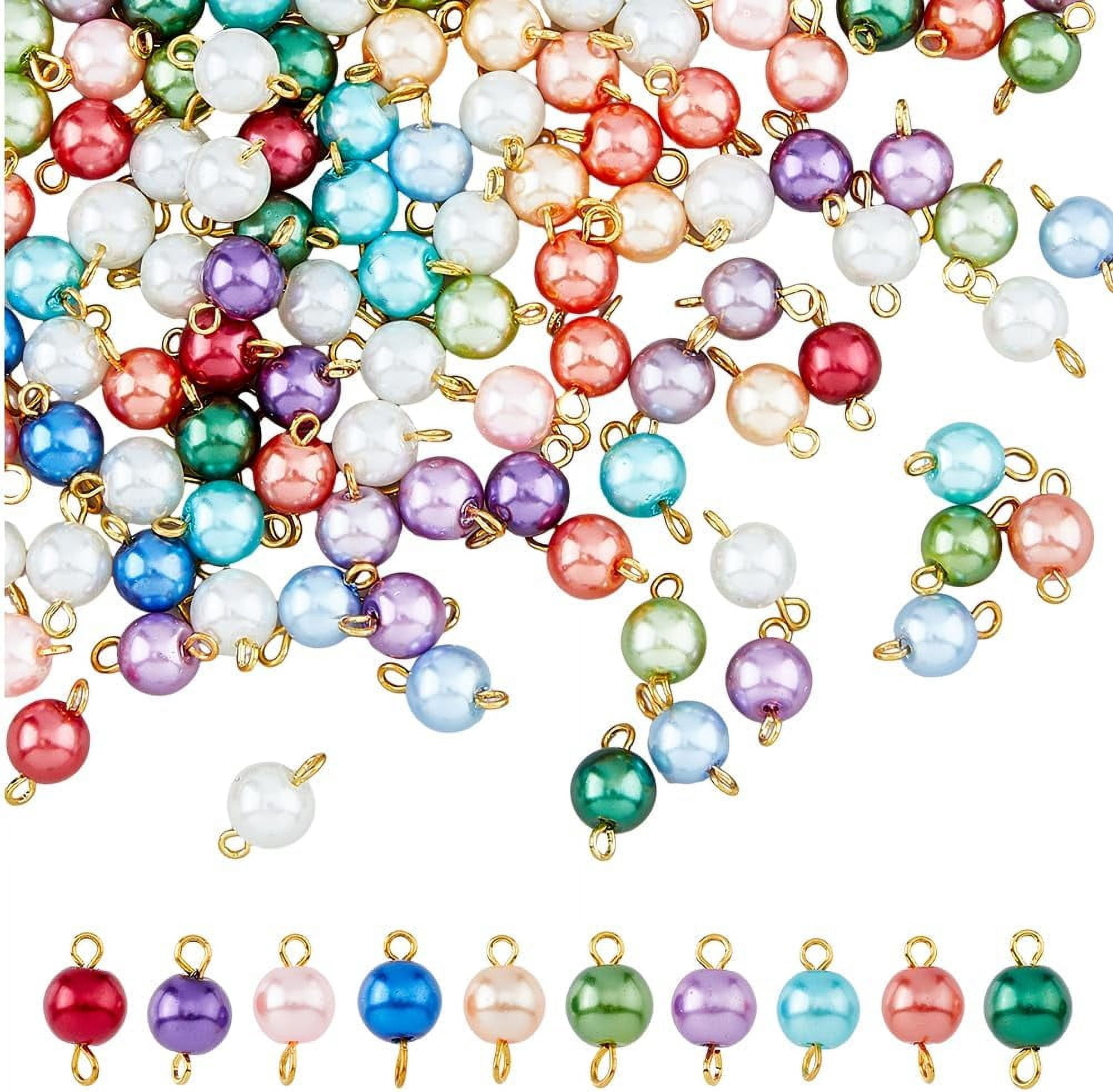 150Pcs Glass Imitation Pearl Connector Charms 5 Colors Round Glass ...