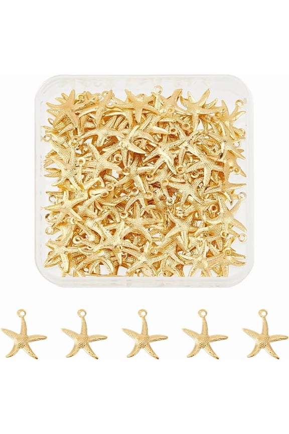 150Pcs Iron Pendants Starfish/Sea Stars Light Gold 18x15.5x1mm Hole: 1.4mm for DIY