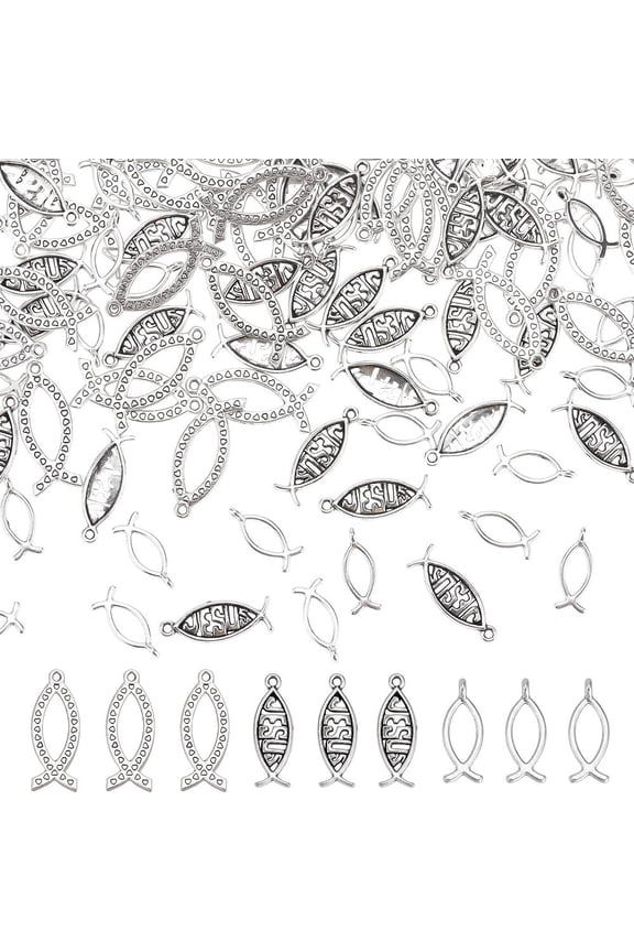 150Pcs Jesu Christian Fish Charms Bulk Silver Tone for Jewelry MakingDIY