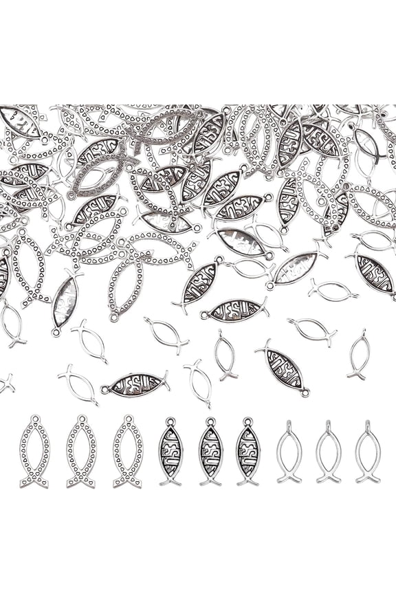 150Pcs Jesu Christian Fish Charms Bulk Silver Tone for Jewelry Making