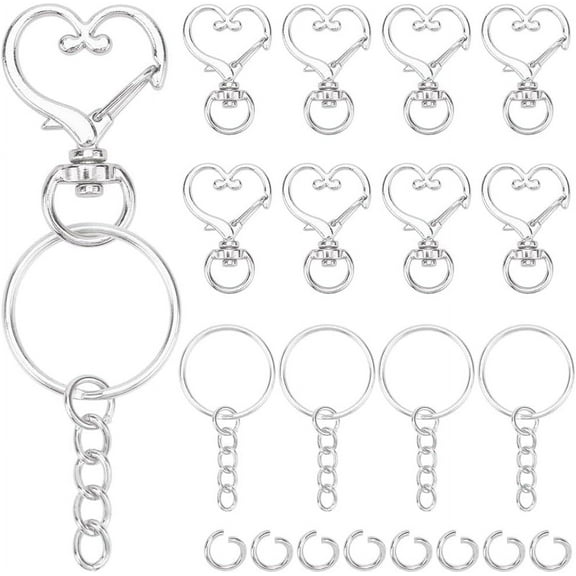 150Pcs Keychains Clips with Key Rings Metal Lobster Clasp Bulk Silver Heart Shape Carabiner Trigger Spring Key Chain Buckle Clip Hooks Making Handbag Hardware Accessories Keychain Platinum