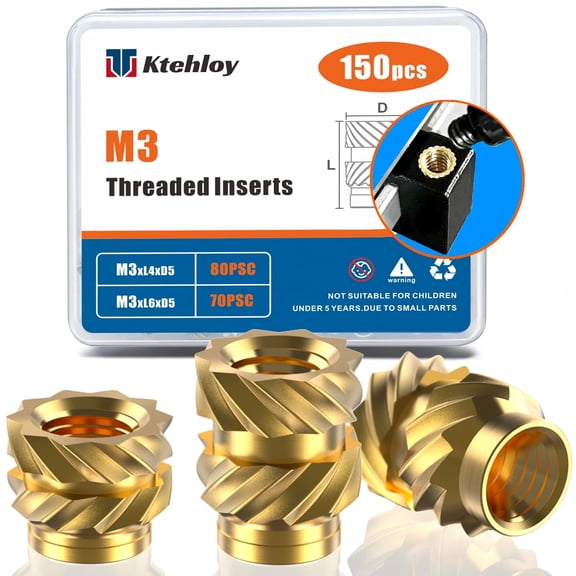 150Pcs M3 Threaded Inserts, M3 Female Thread Metric Knurled Nuts Assortment Kit, Brass Heat Set Insert for Plastic and 3D Printing Components (M3x4x5, M3x6x5)