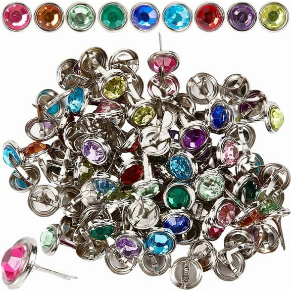150Pcs Metal Iron Gems 8mm Mini Brad Split Pins Rhinestone Paper Fasteners Mixed Color for Paper Crafts Art Project Decorative Scrapbooking DIY Photo Wedding Supplies Decoration diy