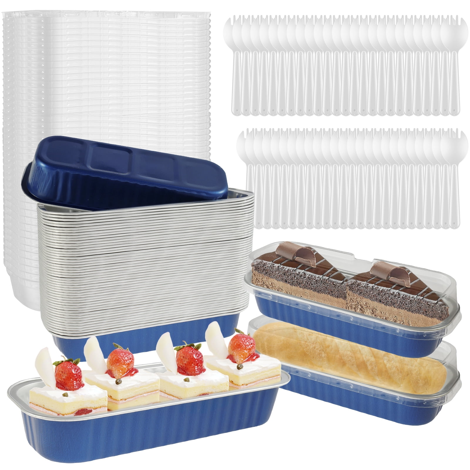 150Pcs Mini Cake Pans with Lids and Spoons 200ml NonStick Foil Baking