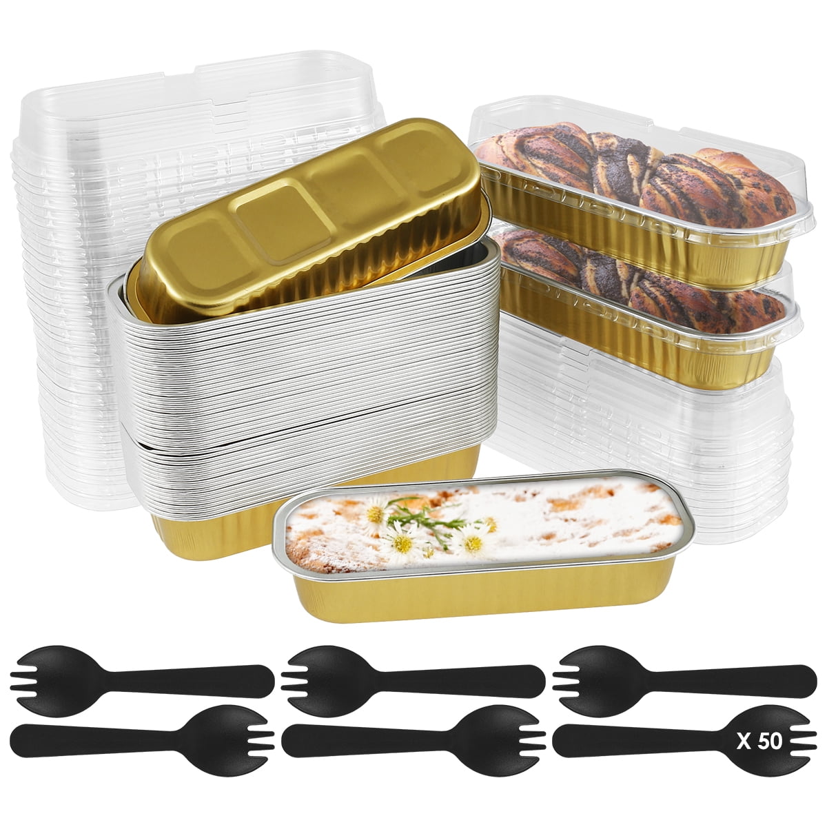 Your Home Disposable Aluminum Loaf Pans with Lids, 2 Lb (10/20 Pack) Foil  Baking Tins with Plastic Lid, Tin Pan with Cover for Cake, Banana Bread,  Meatloaf, Mini Lasagna, Drip Trays