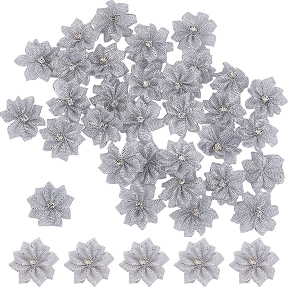 150Pcs Mini Ribbon Flowers Satin Ribbons Flower Floret 1.2In Rhinestone Flowers for Crafting Sewing Applique Fabric Decoration DIY Wedding Party