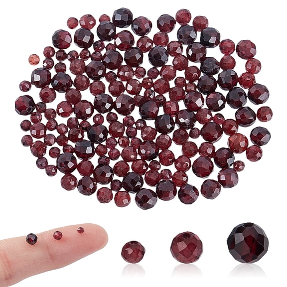 150Pcs Natural Garnet Beads Dark Red Faceted Round Gemstone Beads Strands 2mm/3mm/4mm Diameter Small Loose Stone Bead for DIY Jewelry