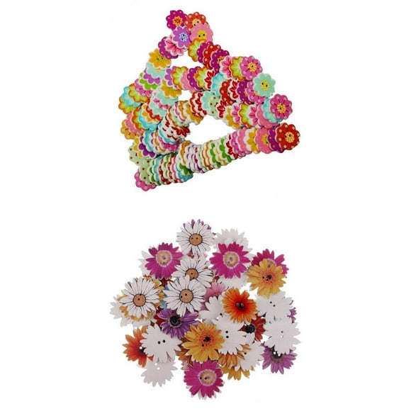 150Pcs Novelty Mixed Color Daisy Flower Wooden Buttons 2 Holes