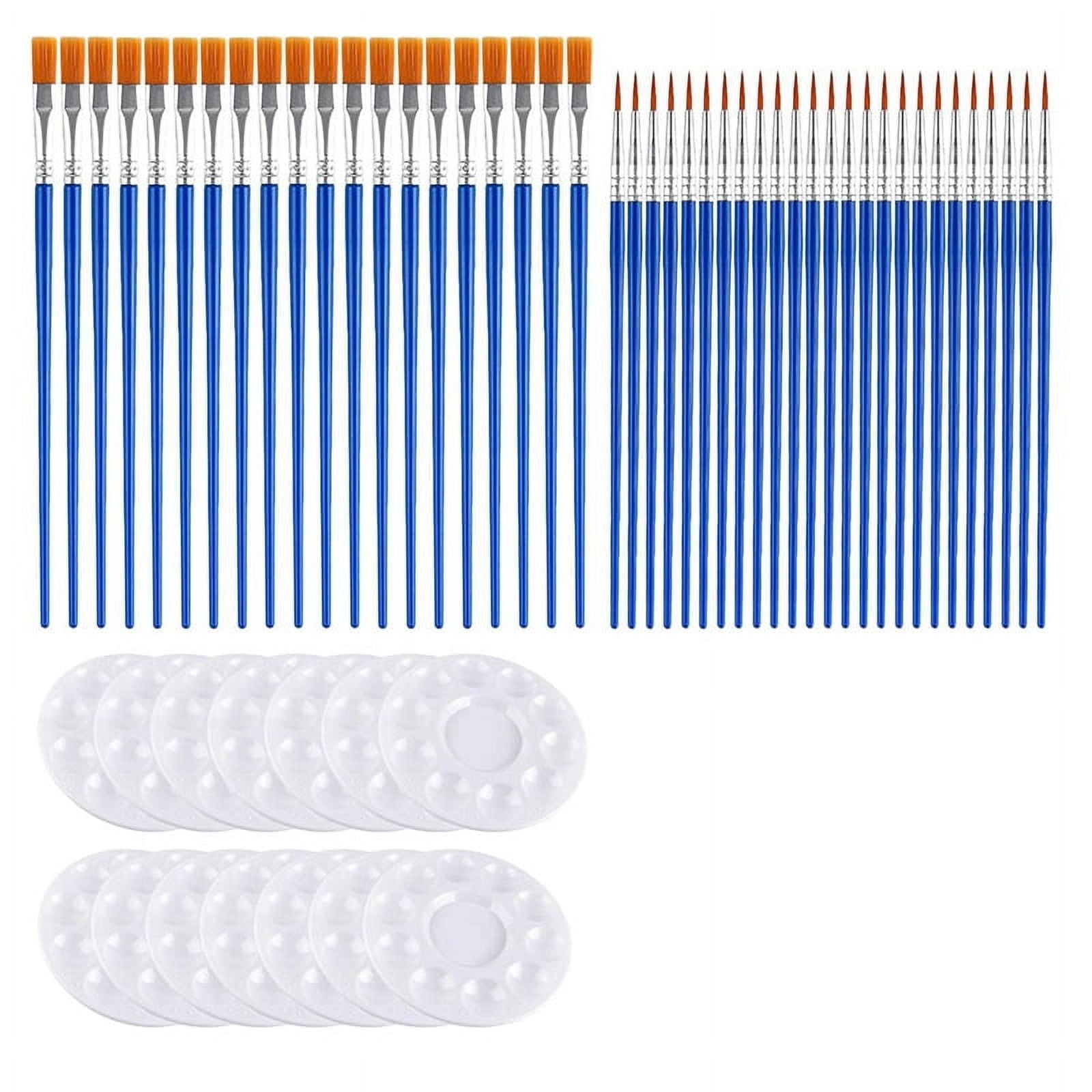 150Pcs Paint Brushes Palettes Set, Including 100Pcs Nylon Painting Brush and 50Pcs Round Plastic Paint Tray Palette