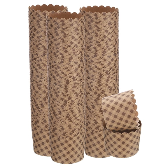 150Pcs Paper Baking Cups 6oz Brown Kraft Paper Muffins Liners Cupcake Bulk Wrappers Plaid